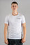 Men's white moisture wicking crewneck t-shirt with black logo.