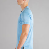 Men's sky blue moisture wicking crewneck t-shirt with white logo.