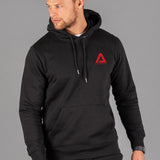 Men's black hoodie with small red Better Never Stops logo.