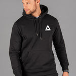 Men's black hoodie with small white Better Never Stops logo. 