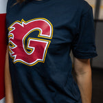 Guildford flames navy t shirt with the main G logo screen printed on the front 