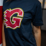 Guildford flames navy t shirt with the main G logo screen printed on the front 