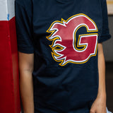 Guildford Flames Navy T shirt with the main G Logo screen Printed on the Front 