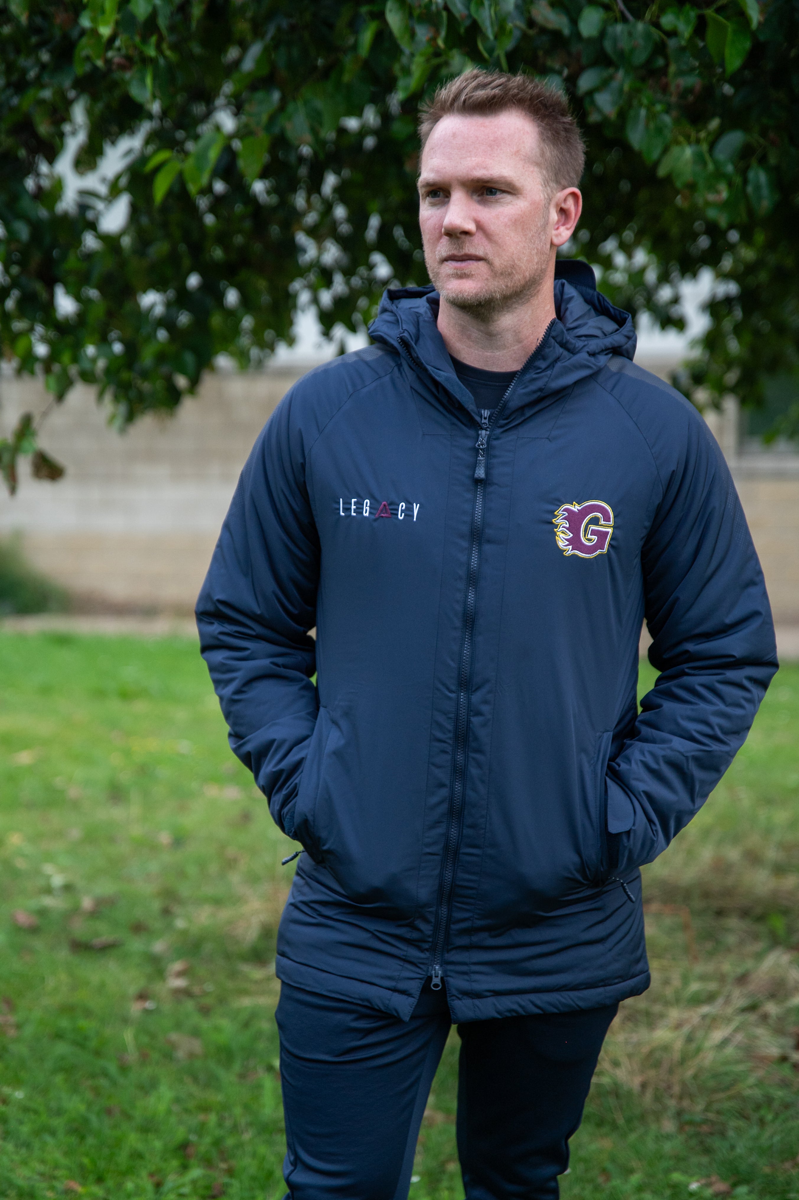 Guildford Flames Navy 3/4 length jacket with small G logo left chest 