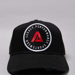 Black Legacy baseball cap with white and red logo.