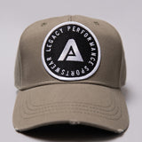 Khaki Legacy baseball cap with black and white logo.