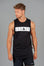 Men's black tank with white boxed Legacy logo across chest. 