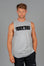 Men's grey tank with black boxed Legacy logo across chest. 