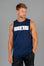 Men's navy tank with white boxed Legacy logo across chest. 