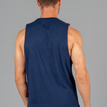 Back view of men's navy tank.