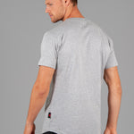 Back view of men's grey t-shirt.