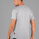 Back view of men's grey t-shirt.