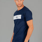Men's navy t-shirt with white boxed Legacy logo across chest. 