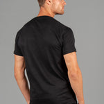 Back view of men's black t-shirt.