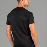 Back view of men's black t-shirt.